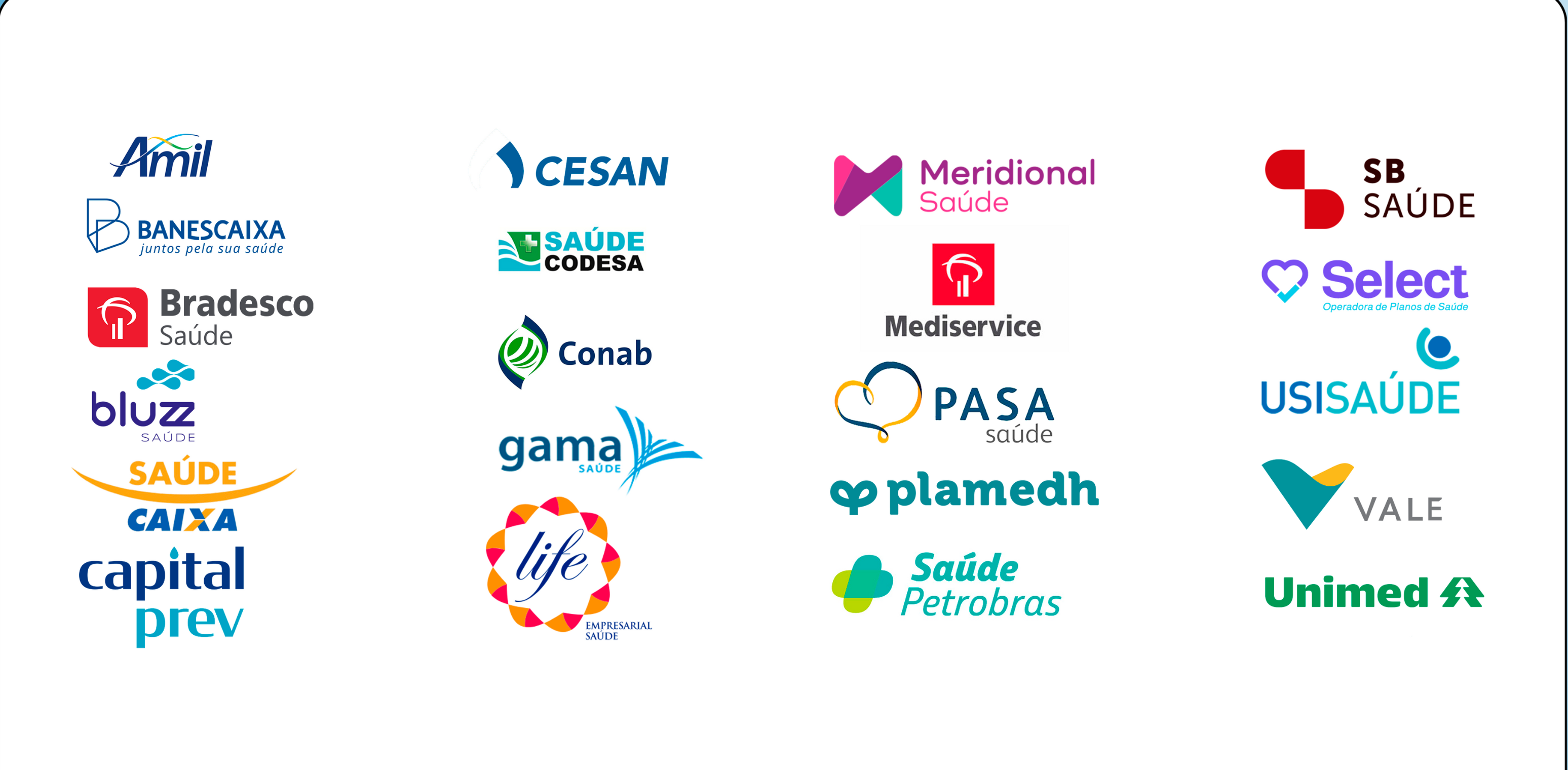 Convênios atendidos pela CEO: Amil, Bradesco Saúde, Unimed, SulAmérica, CESAN, Vale, Petrobras e outros